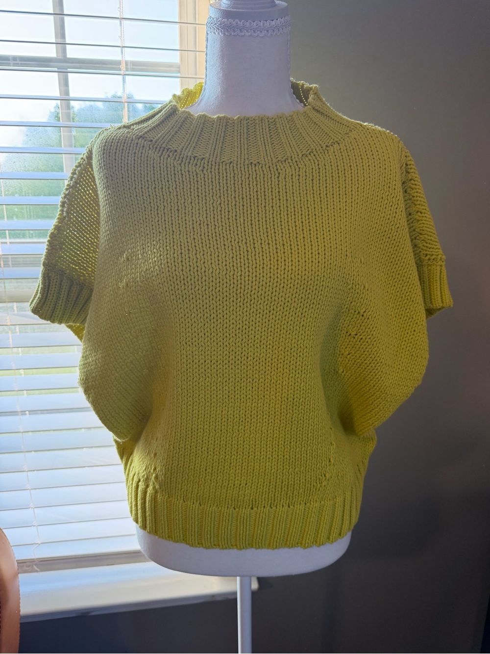 Maeve Short-Sleeve Knit Crewneck Sweater in Yellow-Green
